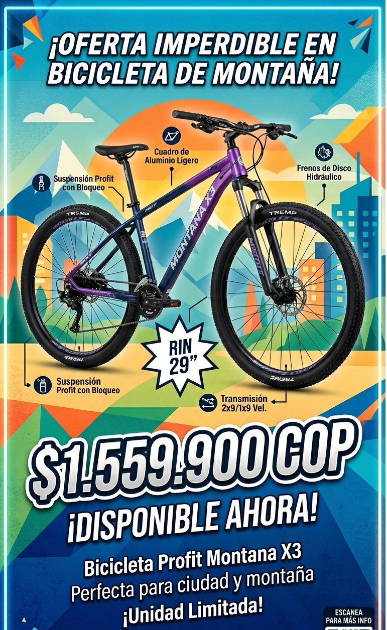 Bicicleta de Montaña Profit Montana X3 - Rin 29" | Versátil y Ligera - Mercacity Colombia