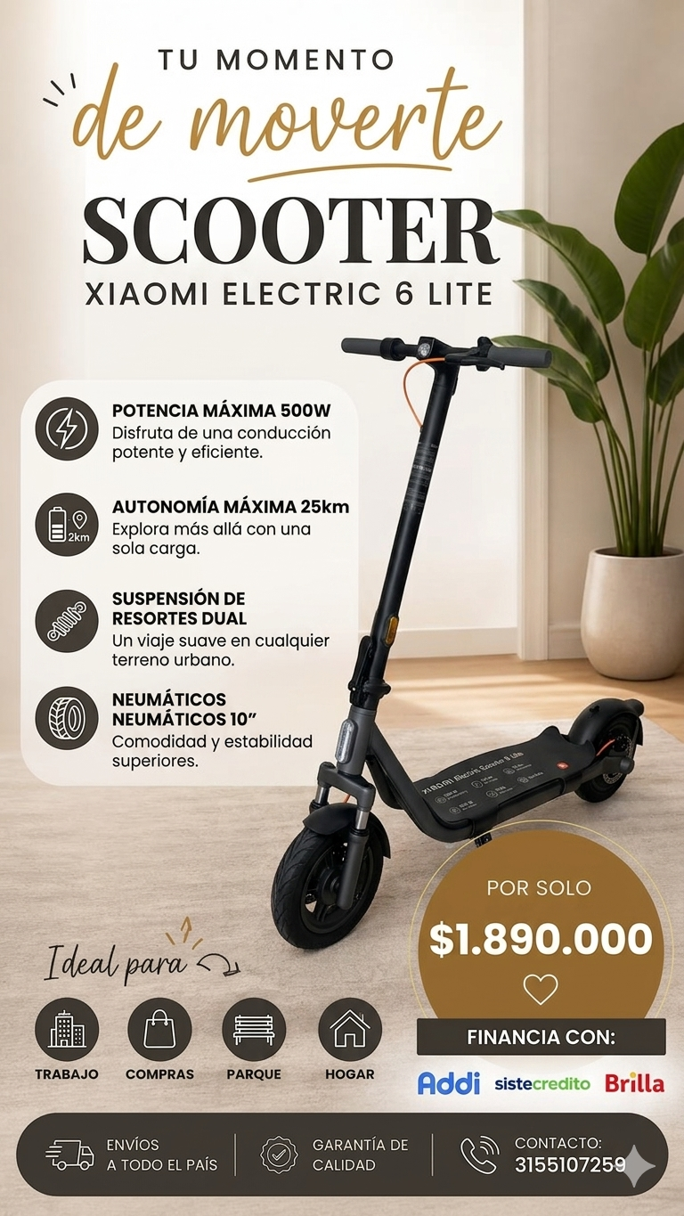 Scooter Eléctrica Xiaomi Electric 6 Lite – Potencia, Estilo y Movilidad Urbana - Mercacity Colombia