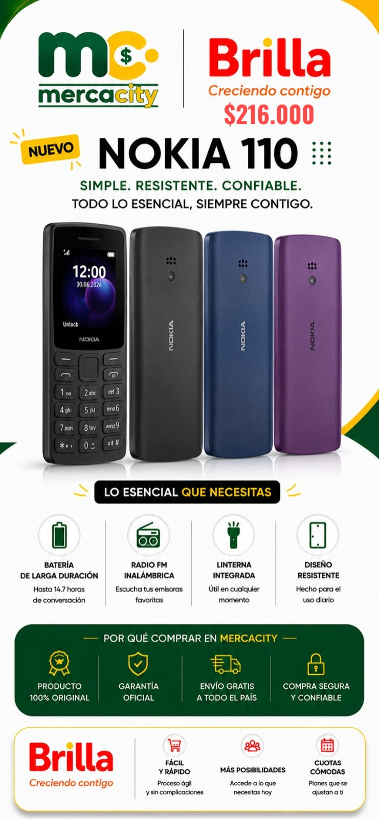 Nokia 110 | Simple, Resistente y Confiable - Mercacity Colombia