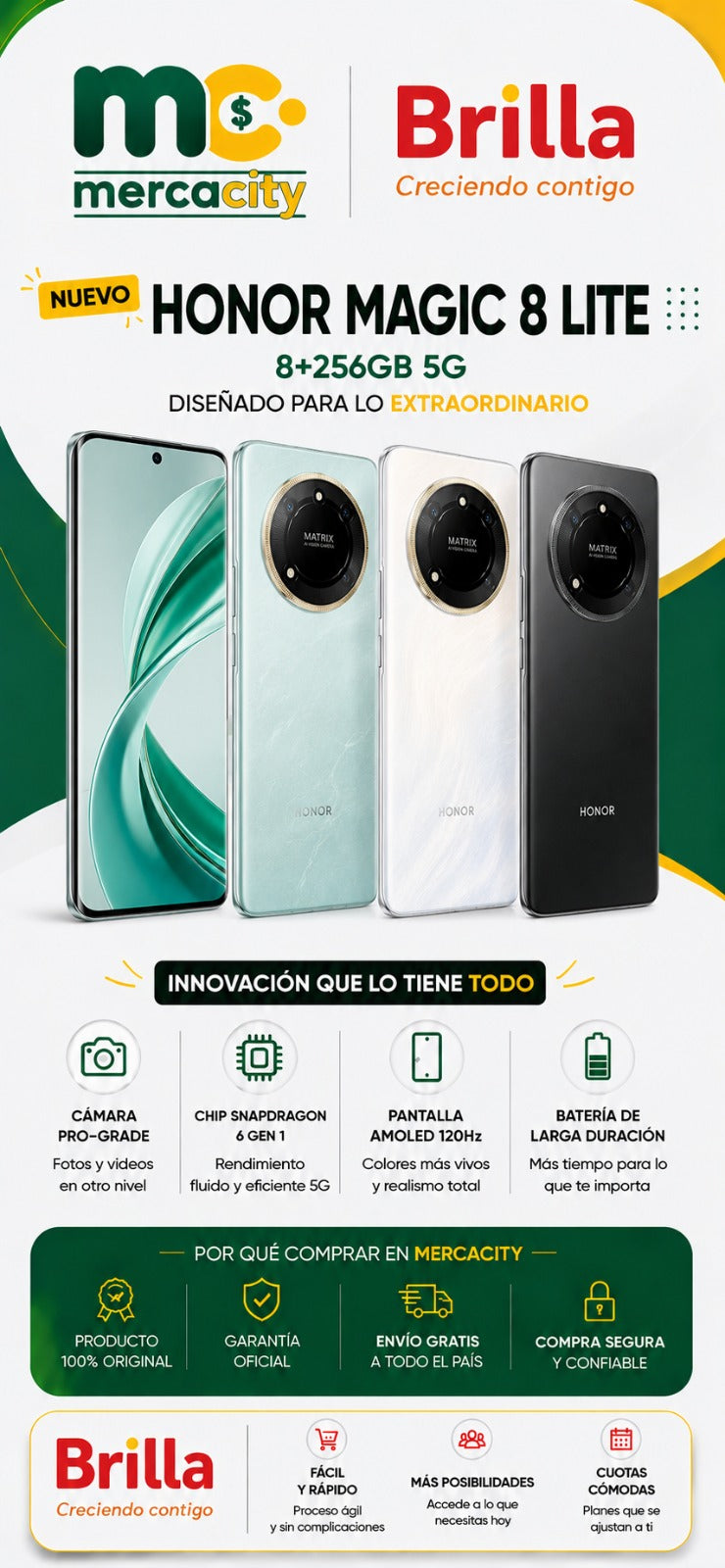 Honor Magic 8 Lite 5G 256GB | Elegancia, Potencia y Tecnología Premium - Mercacity Colombia