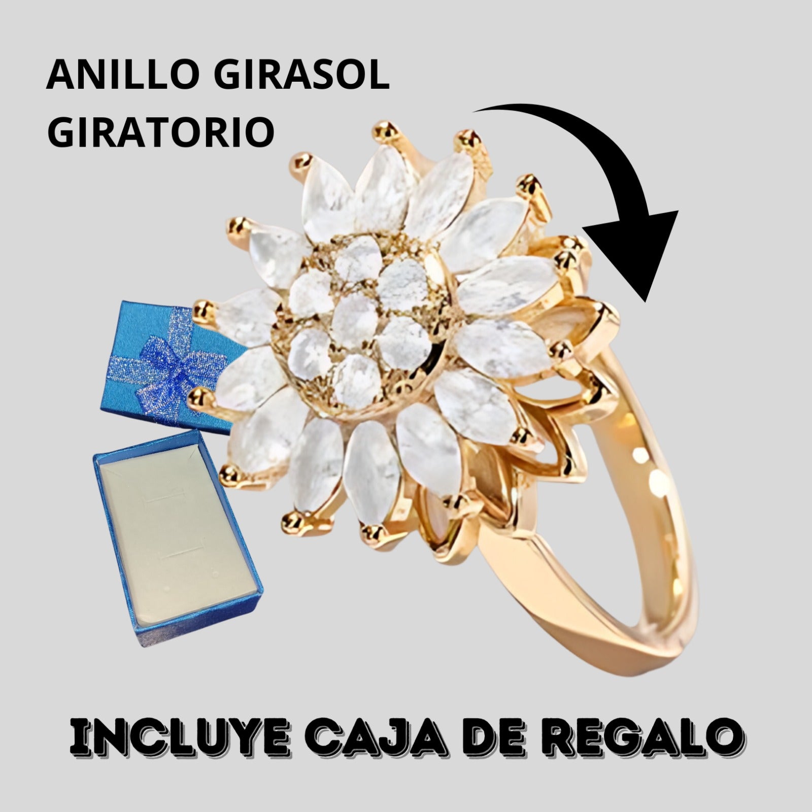 🌻 Anillo Girasol Giratorio Antiestrés – Ajustable y con Caja de Regalo 🎁 - Mercacity Colombia