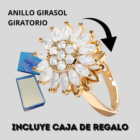 🌻 Anillo Girasol Giratorio Antiestrés – Ajustable y con Caja de Regalo 🎁 - Mercacity Colombia