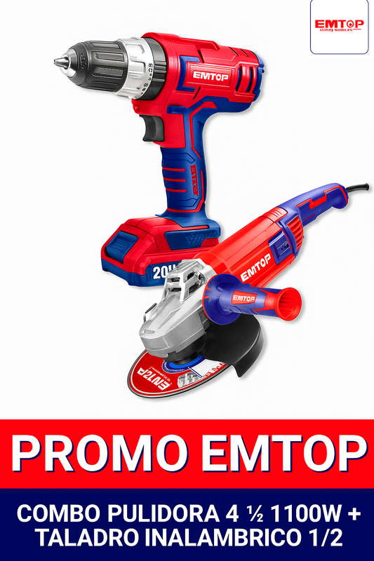 Combo EMTOP – Pulidora 1100W + Taladro Inalámbrico ½" - Mercacity Colombia