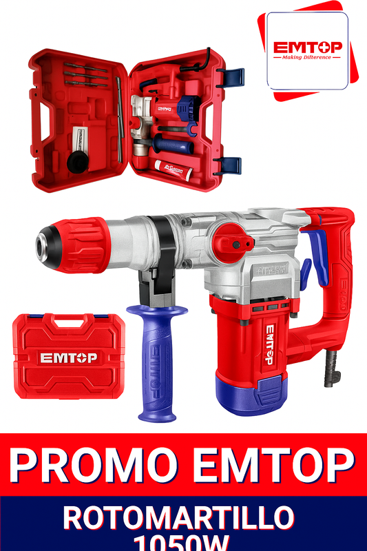Rotomartillo EMTOP 1050W con maletín y accesorios – Potencia y durabilidad profesional - Mercacity Colombia