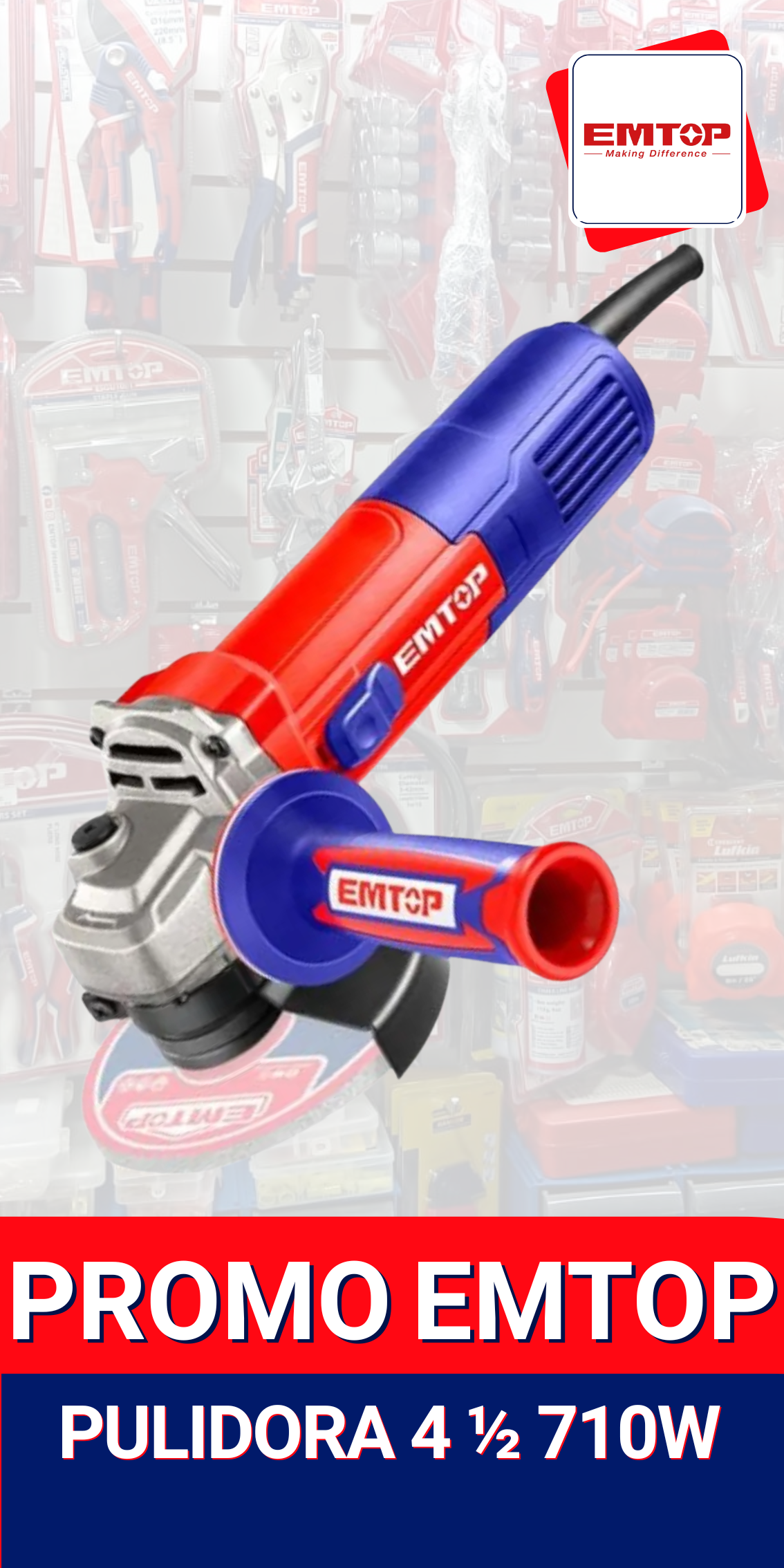 Pulidora Angular EMTOP 4 ½" 710W – Potencia y Precisión Profesional - Mercacity Colombia