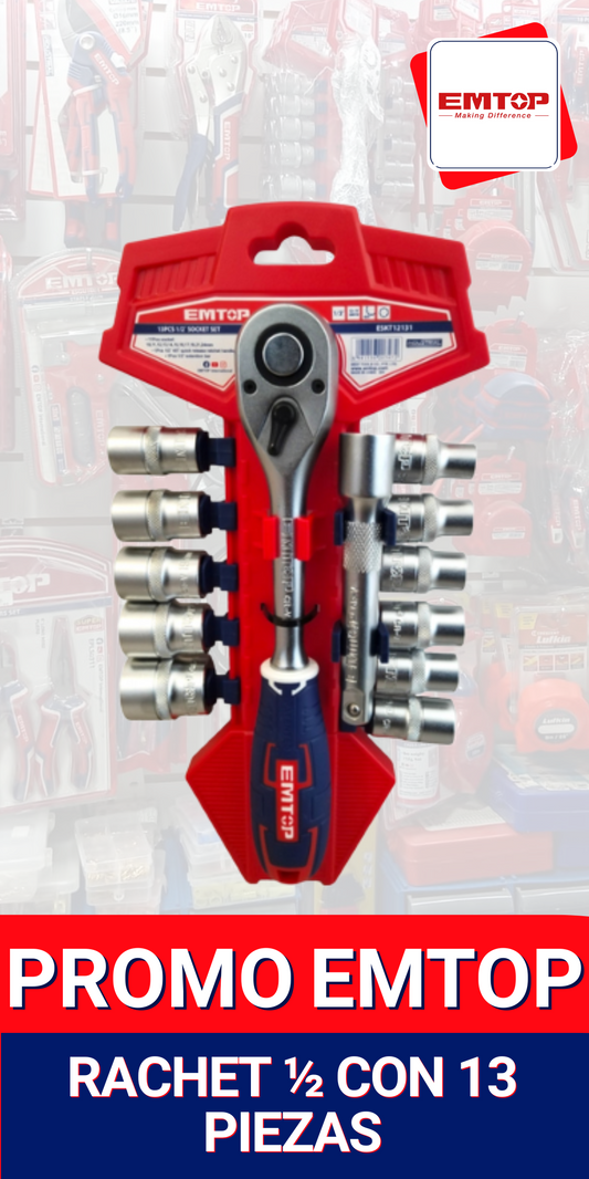 Juego de Rachet EMTOP ½ con 13 piezas – Herramienta resistente y profesional - Mercacity Colombia