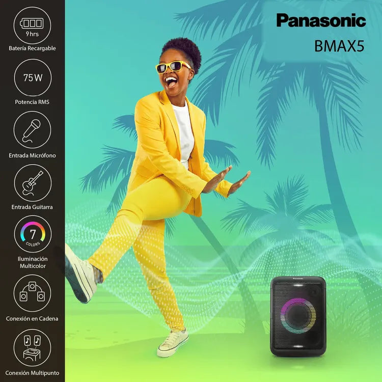 Parlante Portátil Panasonic SC-BMAX5 75 W RMS – Bluetooth + Batería 9 h + Luces Fiesta - Mercacity Colombia