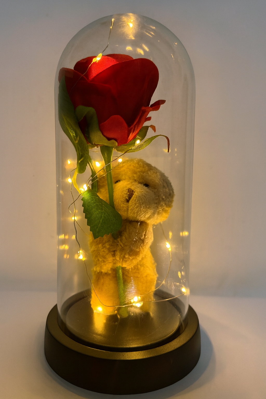 🌹 Oso con Rosa y Luces LED en Campana de Vidrio – El detalle perfecto para regalar - Mercacity Colombia
