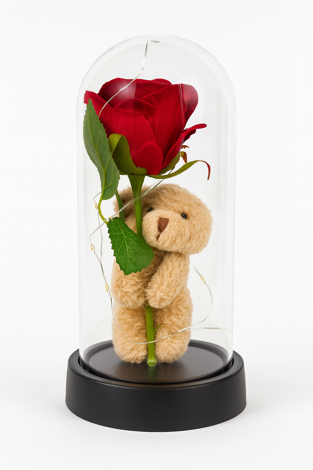🌹 Oso con Rosa y Luces LED en Campana de Vidrio – El detalle perfecto para regalar - Mercacity Colombia