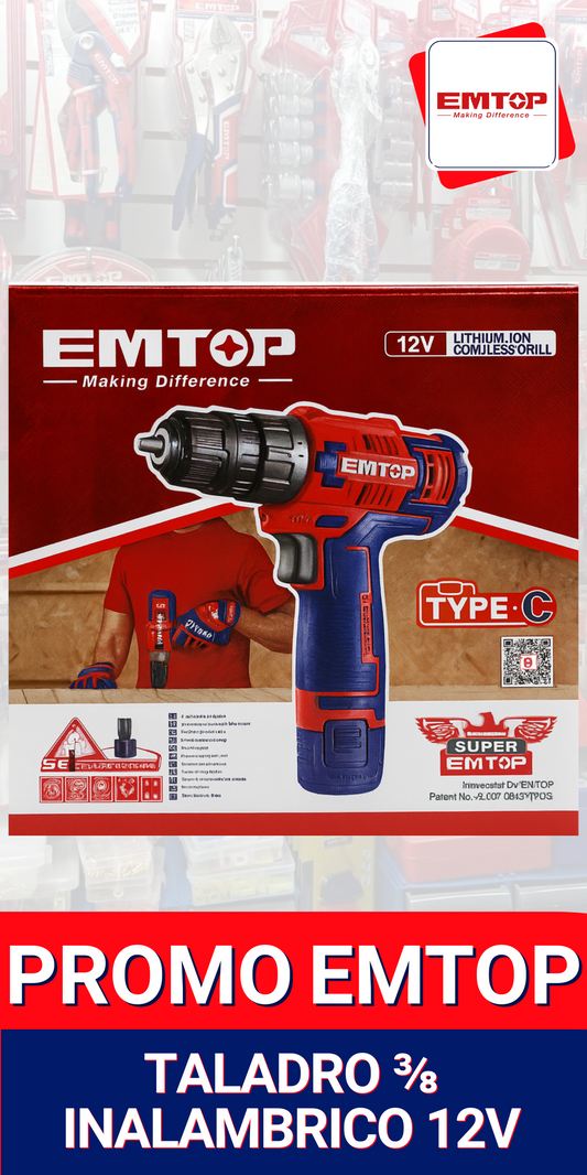 🔧 Taladro Inalámbrico EMTOP 12V 3/8 – Potencia y Comodidad en tus manos - Mercacity Colombia