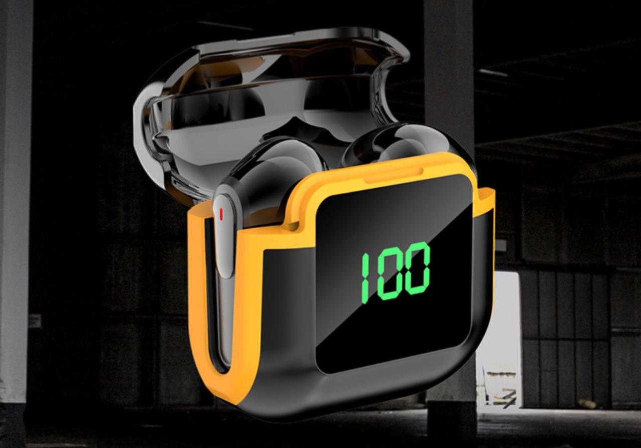Audífonos Bluetooth con Pantalla LED, Cancelación de Ruido y Estuche Digital - Diseño Deportivo Negro/Amarillo - Mercacity Colombia