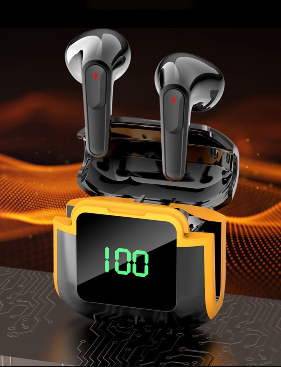 Audífonos Bluetooth con Pantalla LED, Cancelación de Ruido y Estuche Digital - Diseño Deportivo Negro/Amarillo - Mercacity Colombia