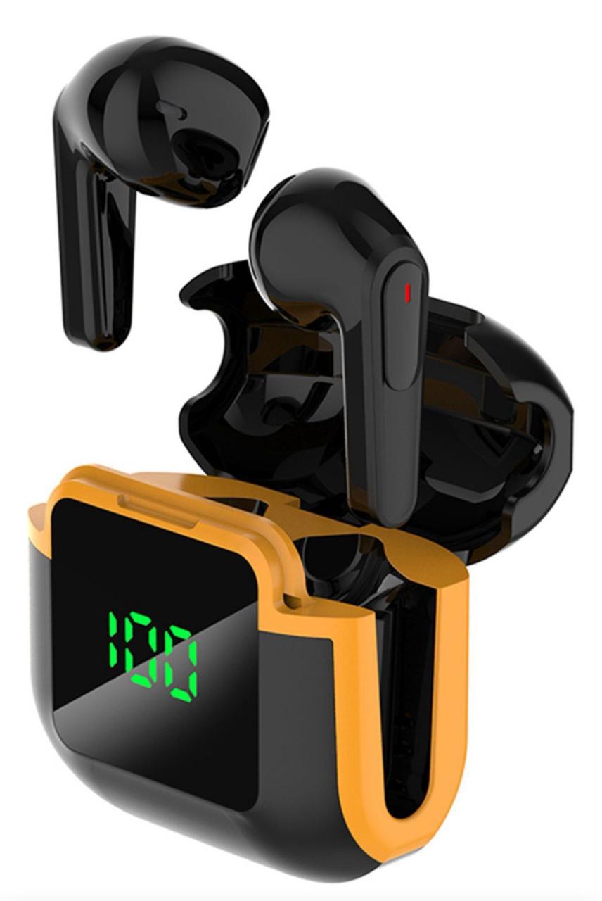 Audífonos Bluetooth con Pantalla LED, Cancelación de Ruido y Estuche Digital - Diseño Deportivo Negro/Amarillo - Mercacity Colombia