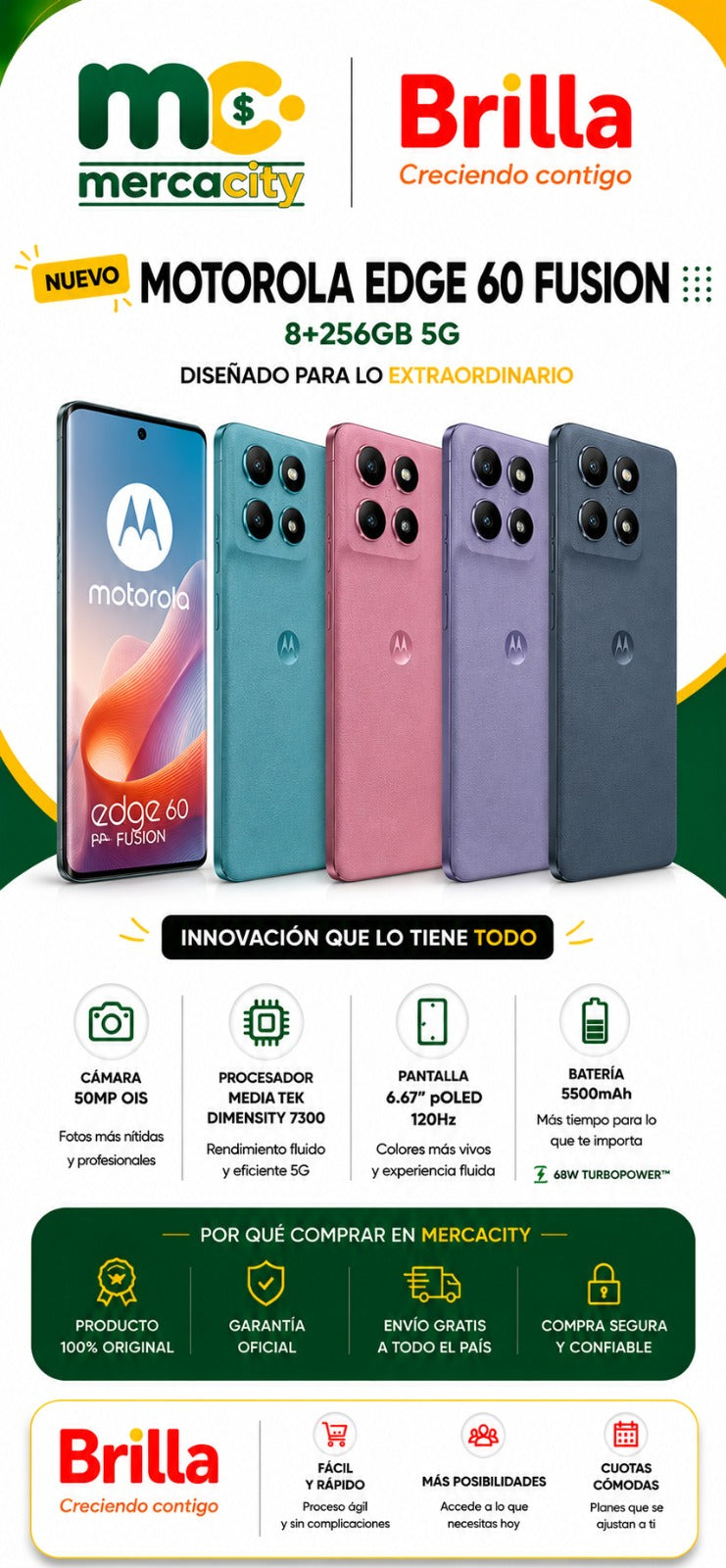 Motorola Edge 60 Fusion 5G 256GB | Potencia, Diseño y Rendimiento Extraordinario - Mercacity Colombia