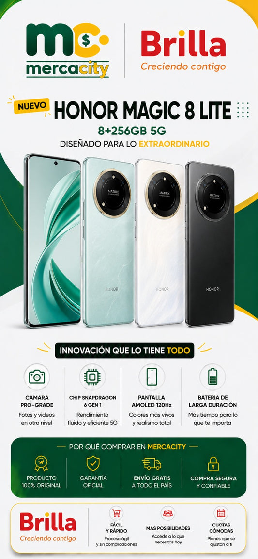 Honor Magic 8 Lite 5G 256GB | Elegancia, Potencia y Tecnología Premium - Mercacity Colombia