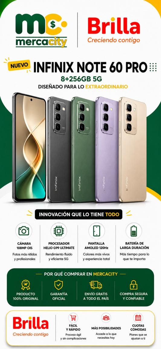 Infinix Note 60 Pro 5G 256GB | Potencia Premium y Experiencia Ultra Fluida - Mercacity Colombia