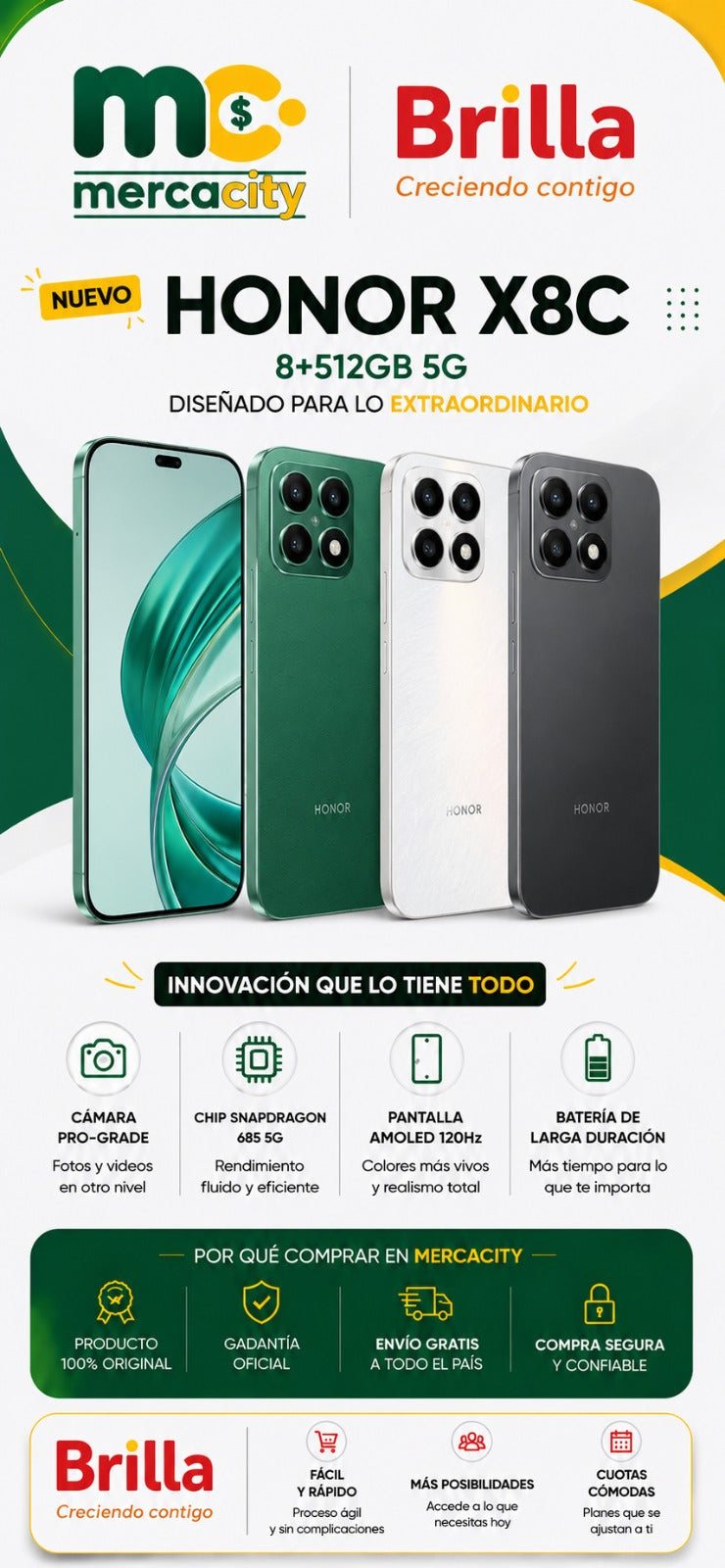 Honor X8C 5G 512GB | Potencia Premium, Máximo Almacenamiento y Diseño Elegante - Mercacity Colombia