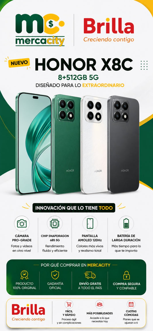 Honor X8C 5G 512GB | Potencia Premium, Máximo Almacenamiento y Diseño Elegante - Mercacity Colombia