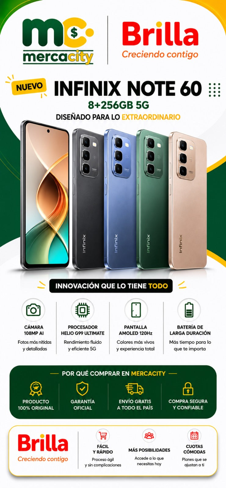 Infinix Note 60 5G 256GB | Potencia, Velocidad y Diseño Premium - Mercacity Colombia