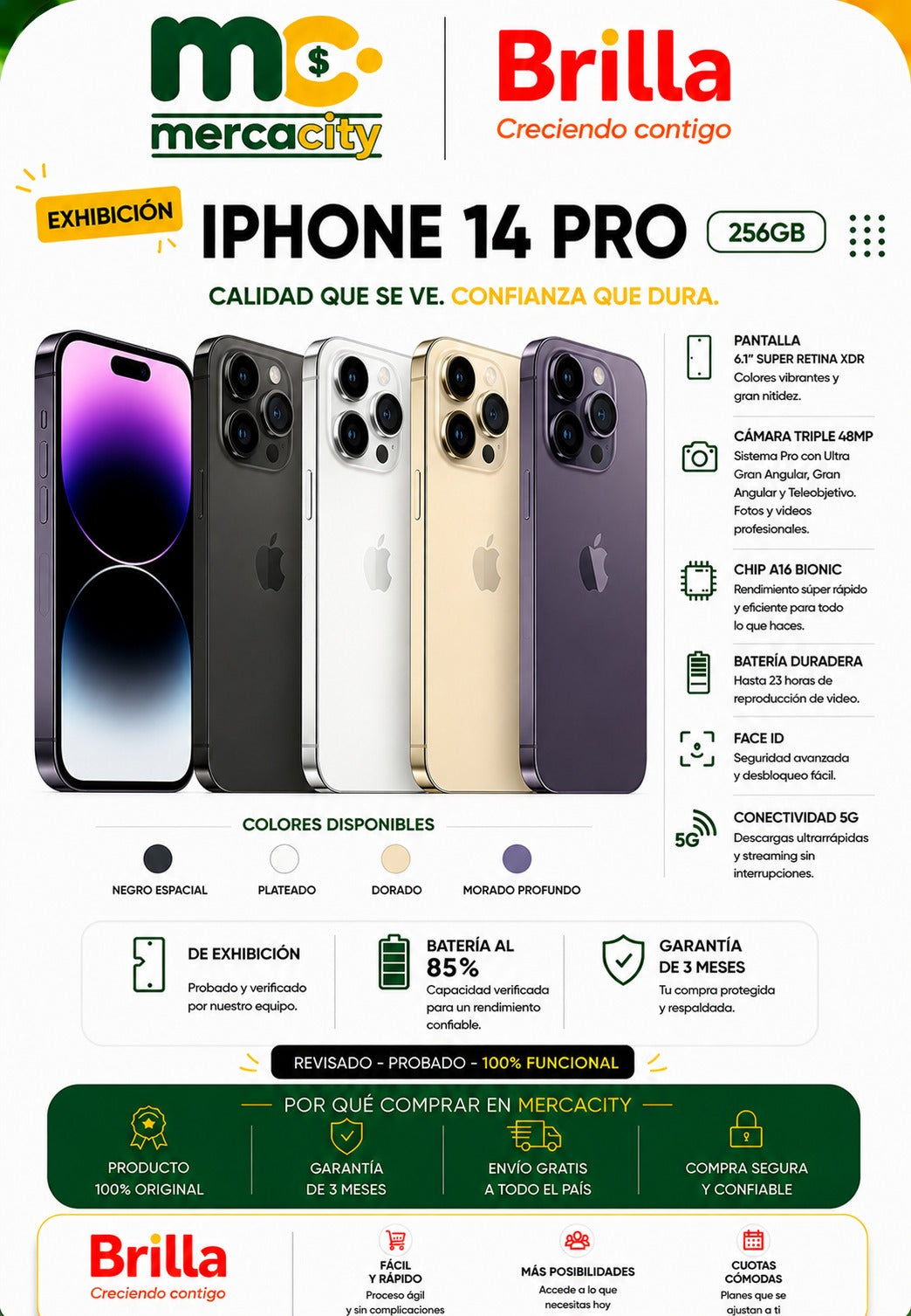 iPhone 14 Pro 256GB | Potencia Pro, Cámara Avanzada y Rendimiento Apple - Mercacity Colombia