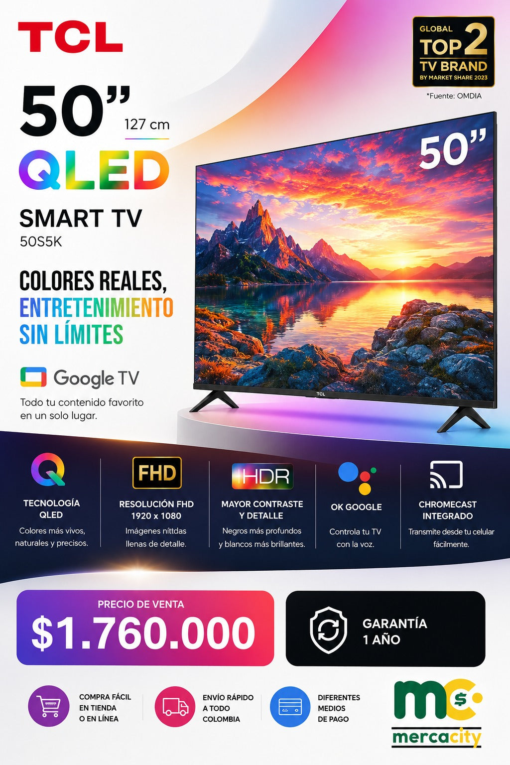 TELEVISOR TCL 50" PULGADAS QLED SMART TV - Mercacity Colombia