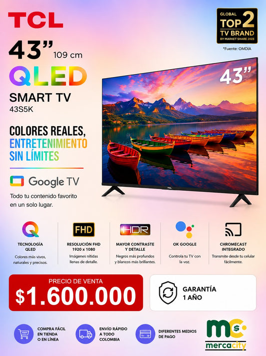 TELEVISOR TCL 43" PULGADAS QLED SMART TV - Mercacity Colombia