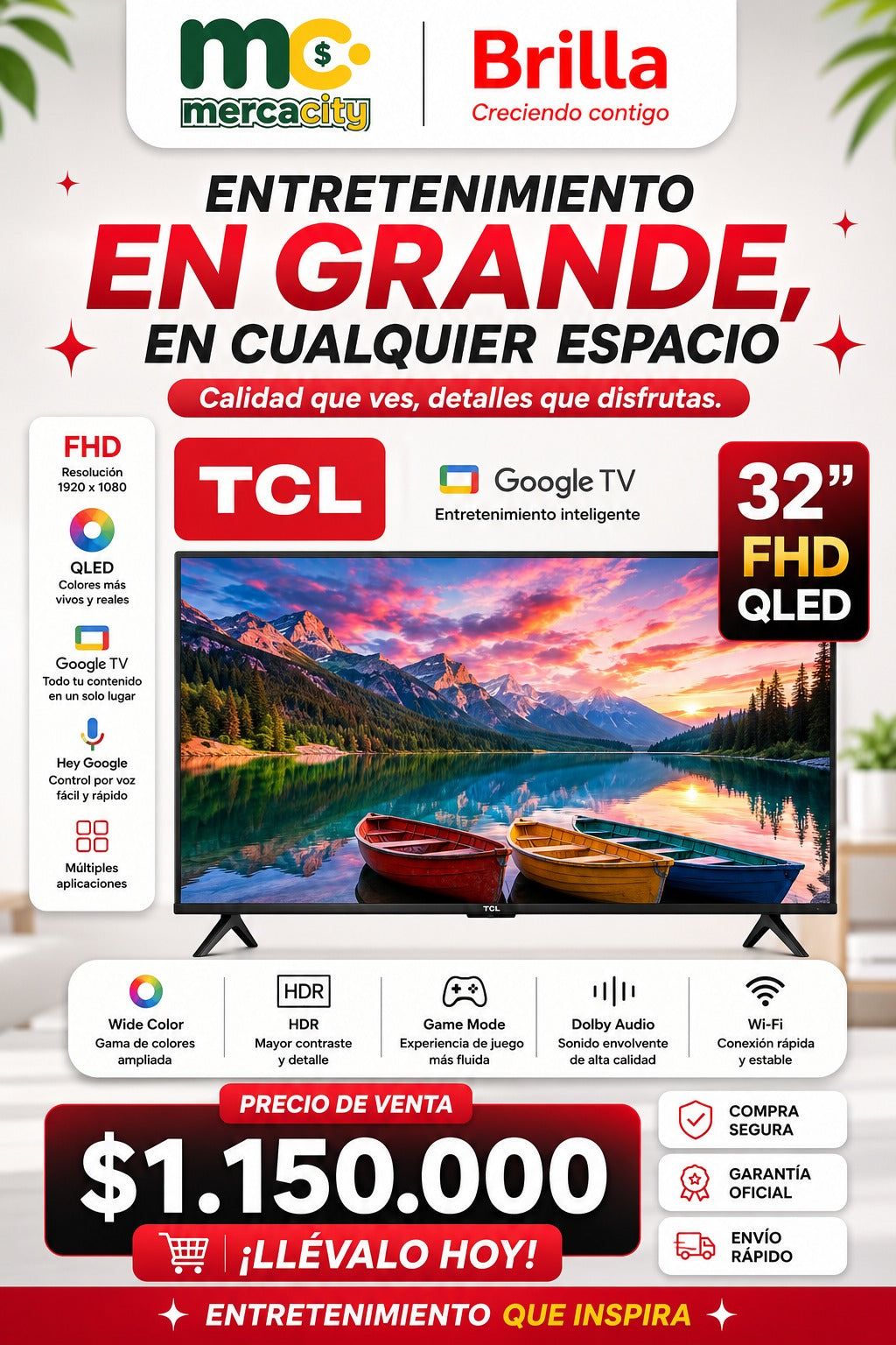 TELEVISOR TCL 32" PULGADAS FHD QLED - Mercacity Colombia