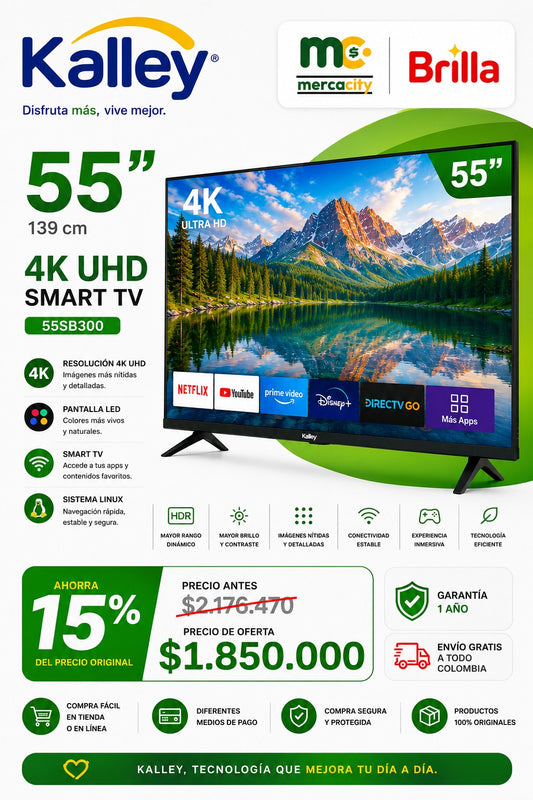TELEVISOR KALLEY 55" PULGADAS 4K UHD SMART TV - Mercacity Colombia
