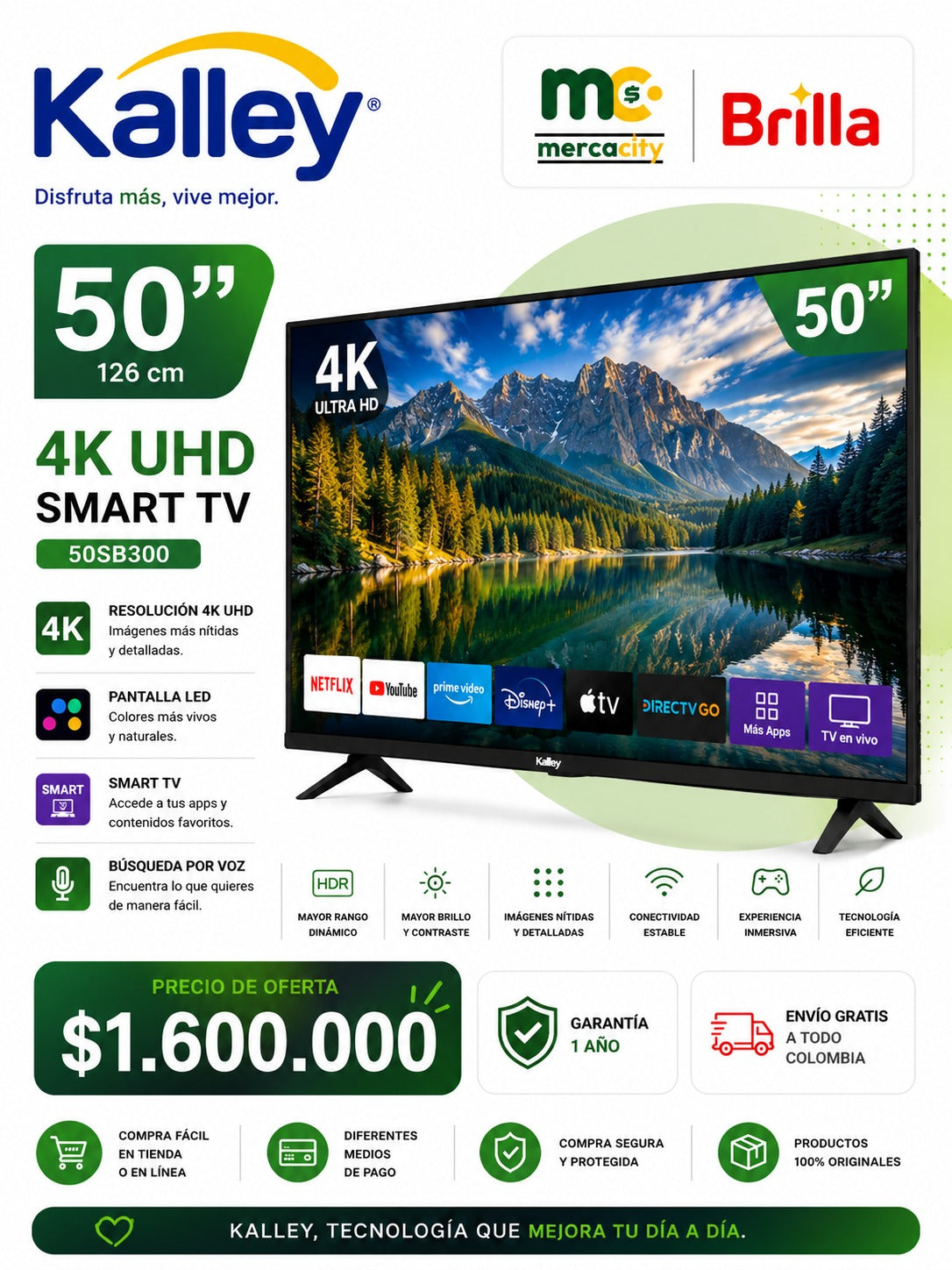 TELEVISOR KALLEY 50" PULGADAS 4K UHD SMART TV - Mercacity Colombia