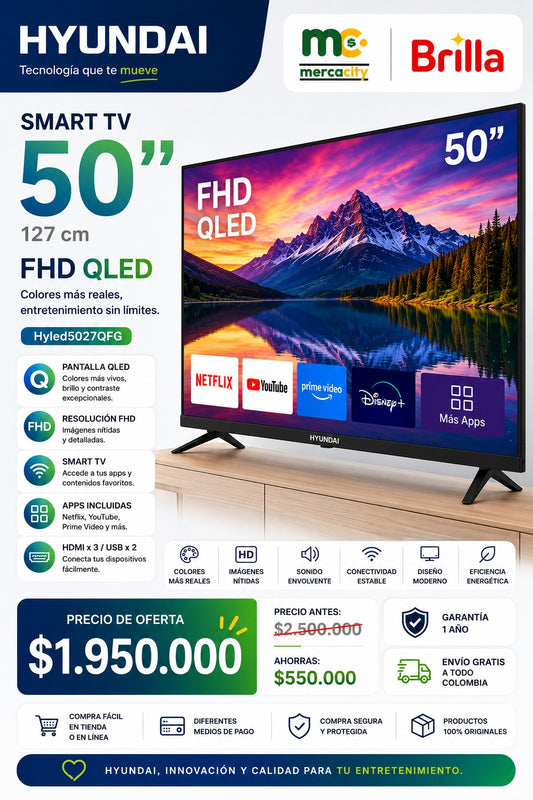 TELEVISOR HYUNDAI 50" PULGADAS SMART TV FHD QLED - Mercacity Colombia