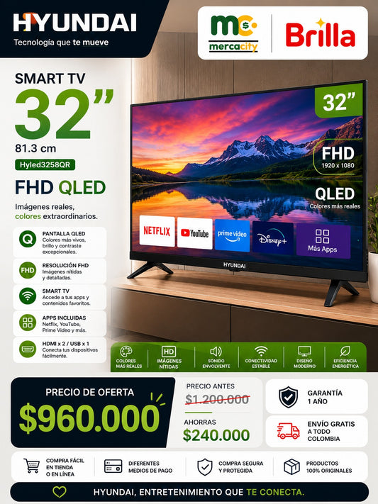 TELEVISOR HYUNDAI 32" PULGADAS FHD QLED SMART TV - Mercacity Colombia