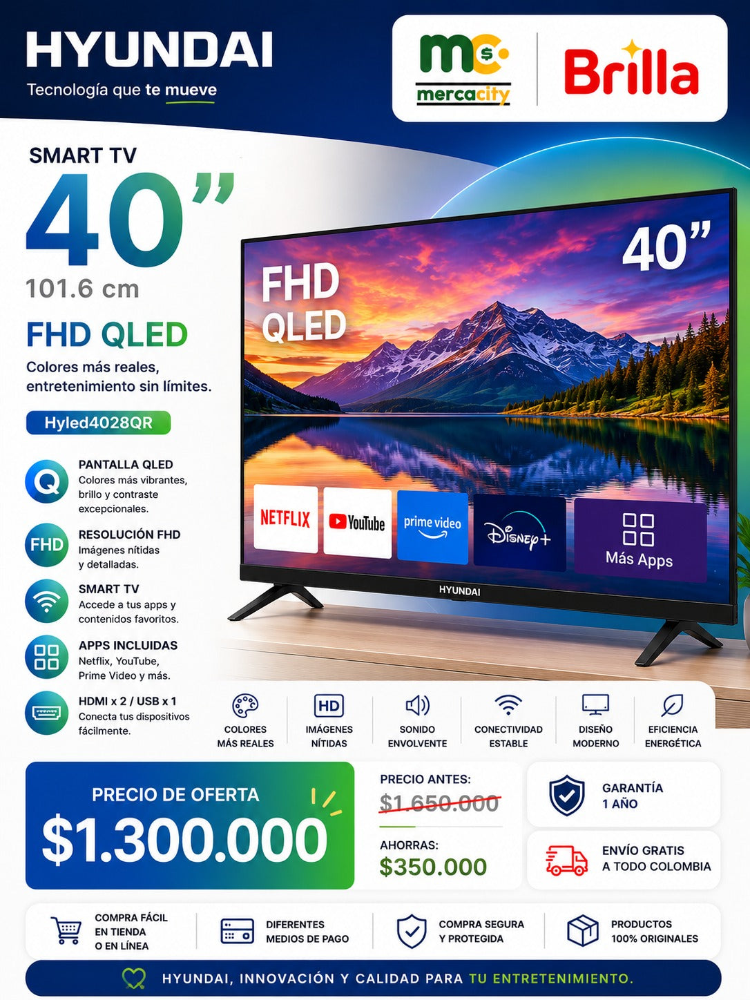 TELEVISOR HYUNDAI 40" PULGADAS FHD QLED - Mercacity Colombia