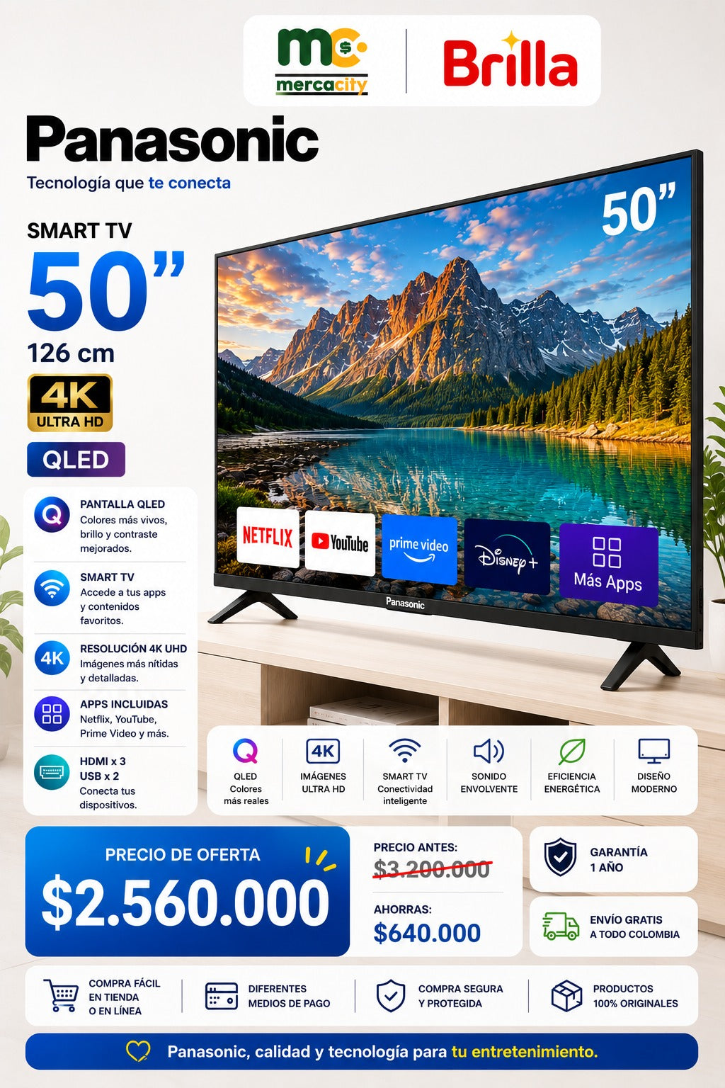 TELEVISOR PANASONIC 50" PULGADAS 4K QLED - Mercacity Colombia