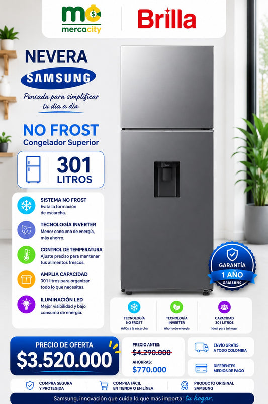 Nevera samsung NO FROST 301 LITROS - Mercacity Colombia