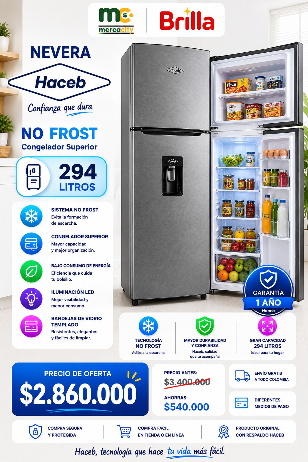NEVERA HACEB NO FROST 294 LITROS - Mercacity Colombia