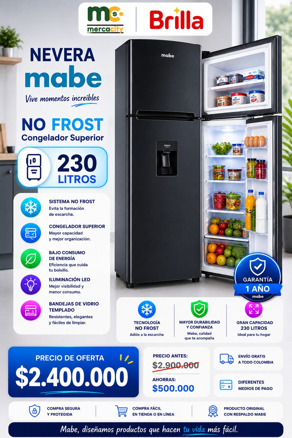 NEVERA MABE NO FROST 230 - Mercacity Colombia