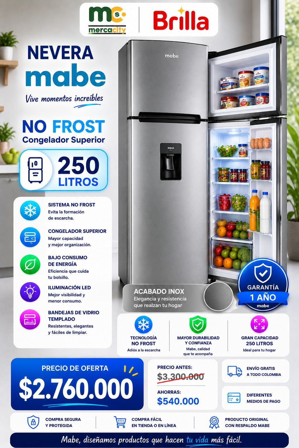 NEVERA MABE NO FROST 250 LITROS - Mercacity Colombia
