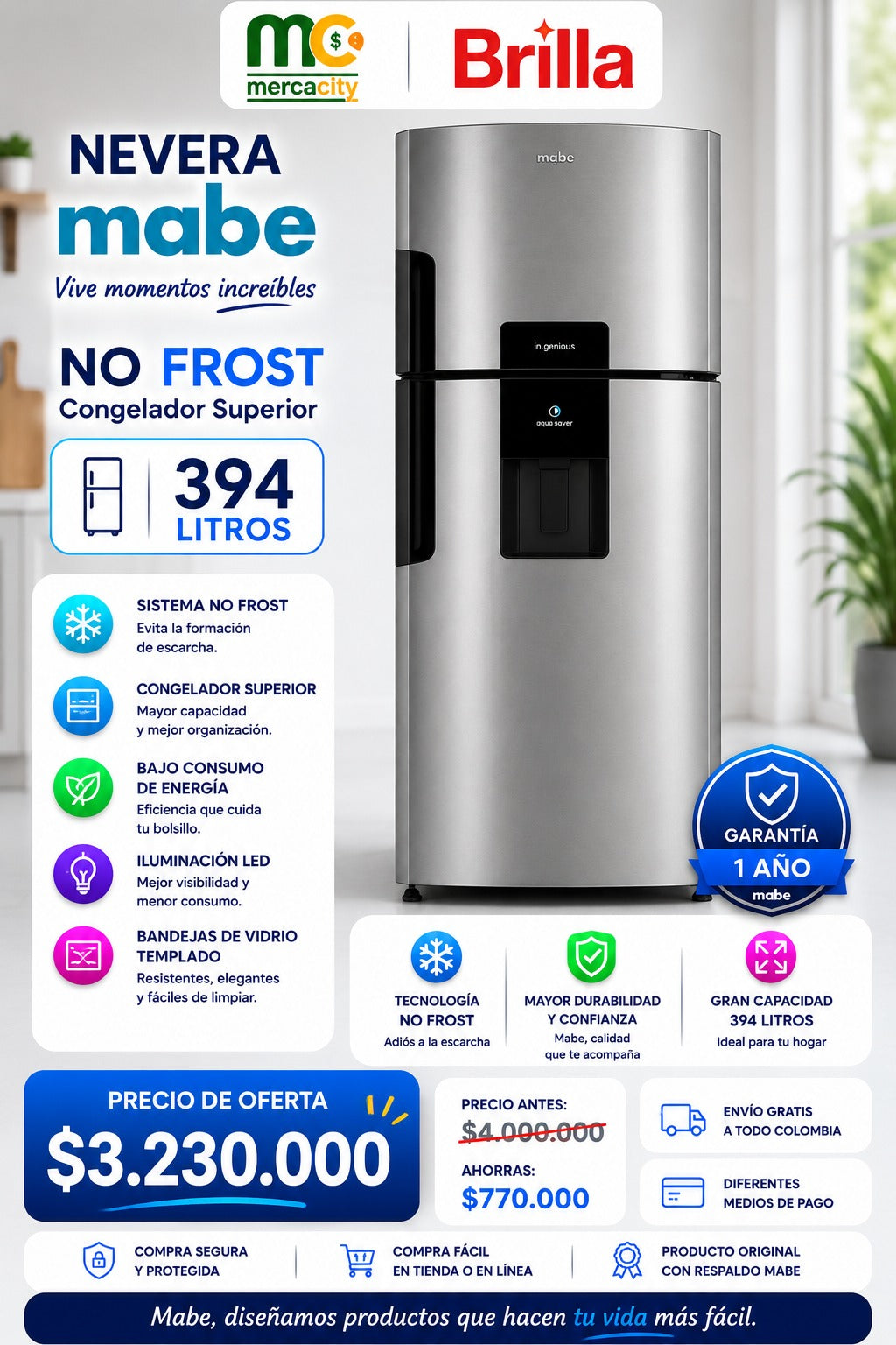 NEVERA MABE NO FROST 394 LITROS - Mercacity Colombia