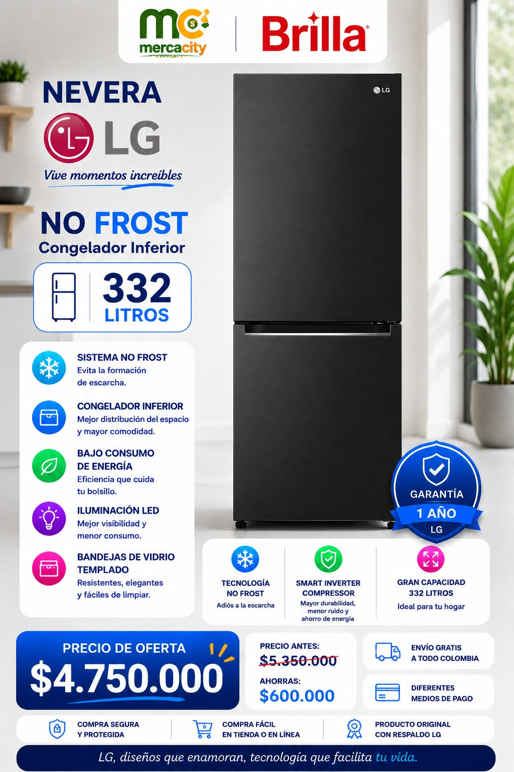 NEVERA LG NO FROST 332 LITROS - Mercacity Colombia