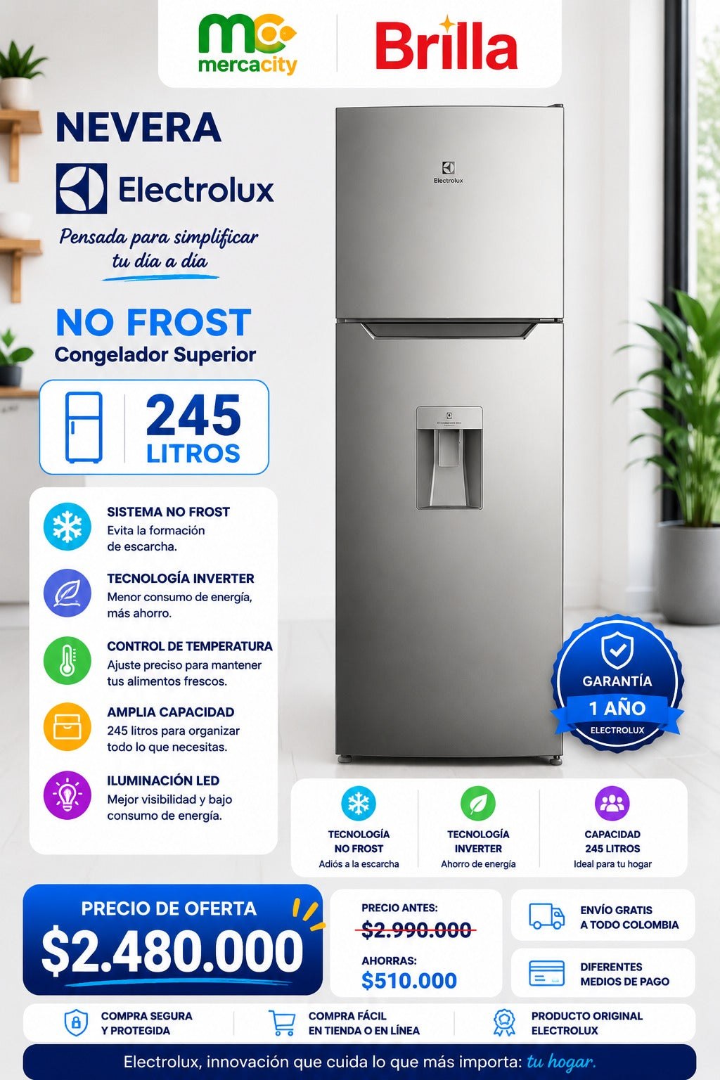 NEVERA ELECTROLUX NO FROST 245 LITROS - Mercacity Colombia