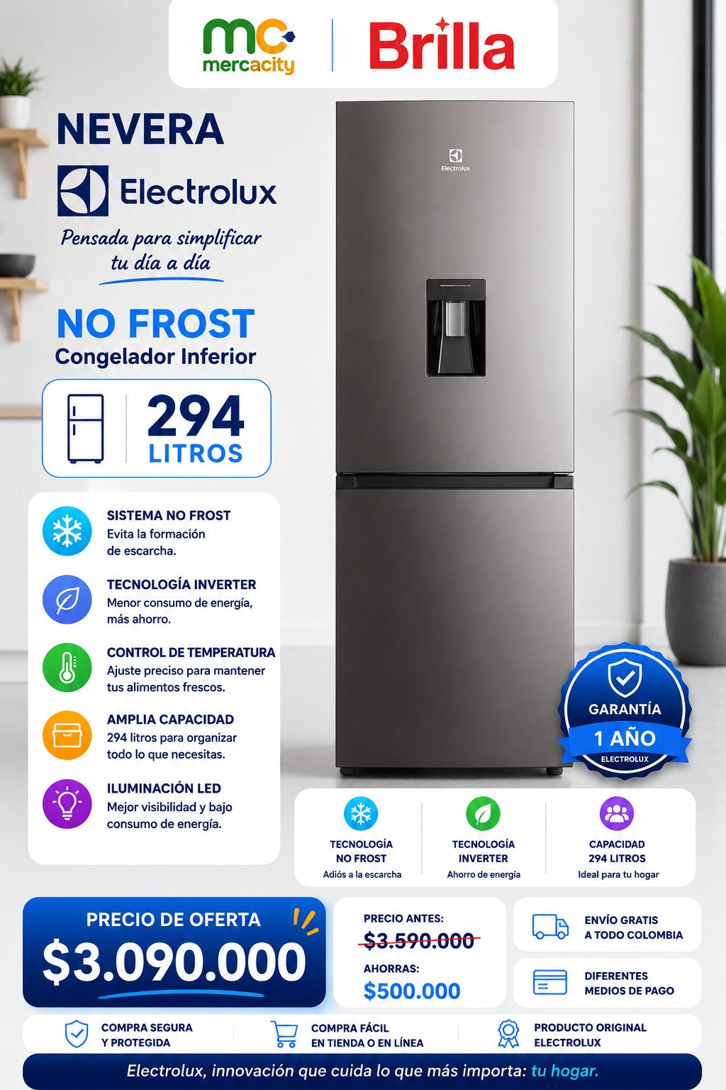 NEVERA ELECTROLUX NO FROST 294 LITROS - Mercacity Colombia