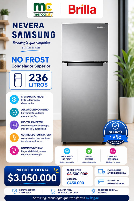 NEVERA SAMSUNG NO FROST 236 LITROS - Mercacity Colombia