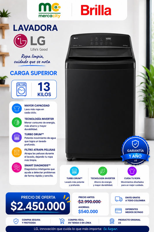 LAVADORA LG CARGA SUPERIOR 13 KILOS - Mercacity Colombia