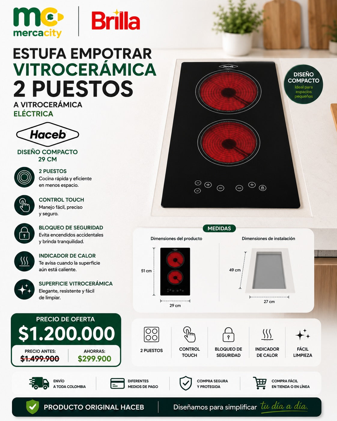ESTUFA EMPOTRAR VITROCERAMICA 2 PUESTOS ELÉCTRICA - Mercacity Colombia