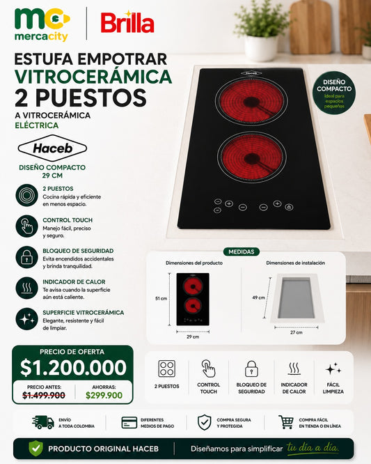 ESTUFA EMPOTRAR VITROCERAMICA 2 PUESTOS ELÉCTRICA - Mercacity Colombia