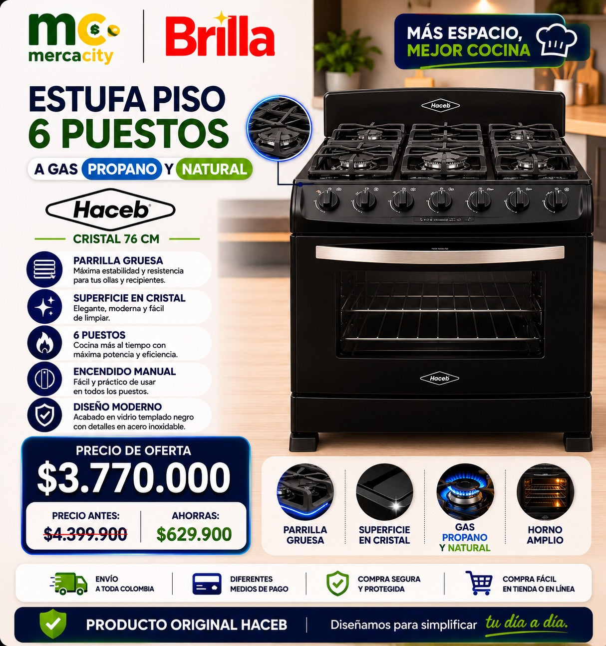 ESTUFA PISO 6 PUESTOS A GAS PROPANO Y NATURAL HACEB - Mercacity Colombia