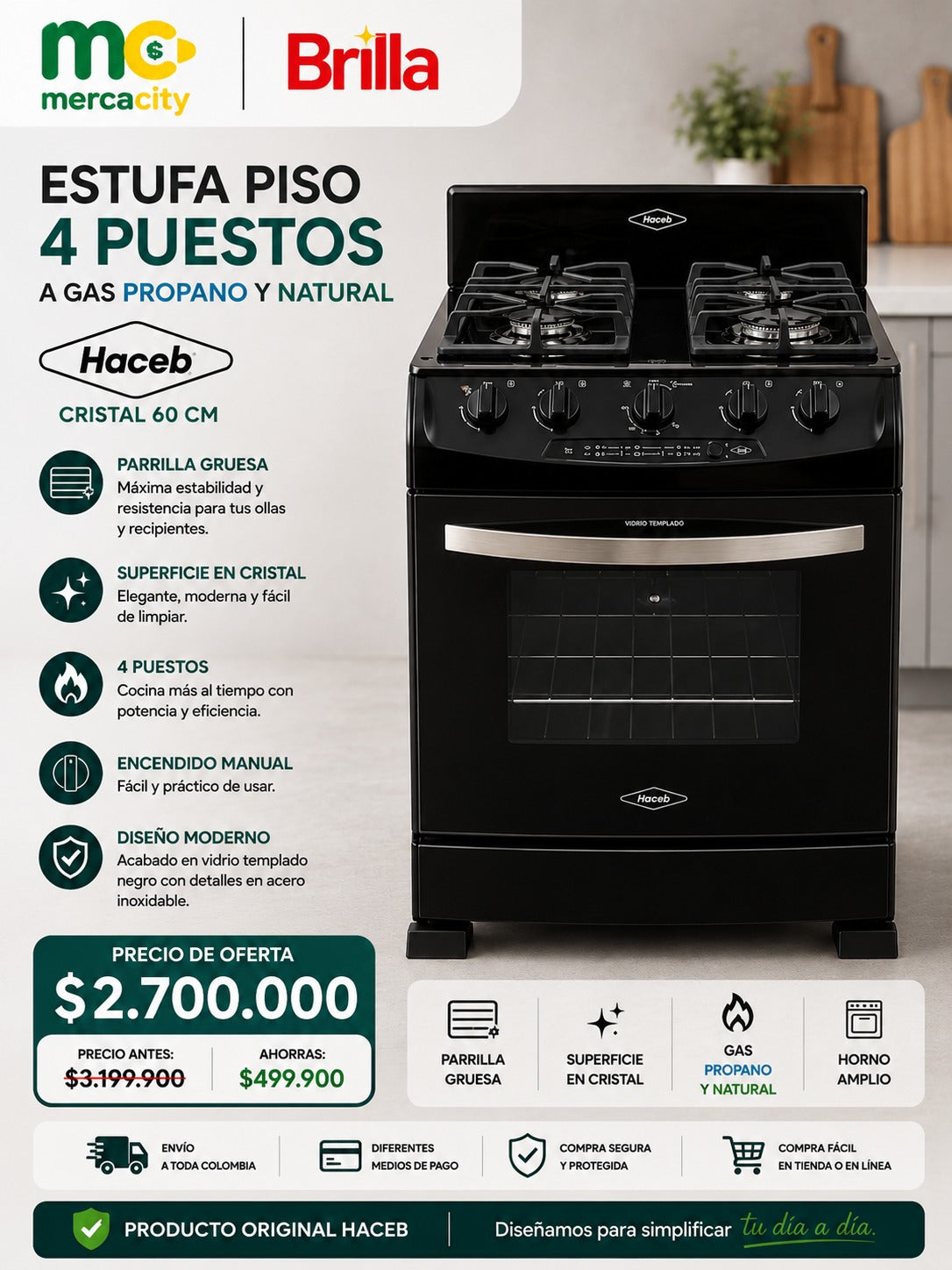 ESTUFA PISO 4 PUESTOS A GAS PROPANO Y NATURAL HACEB - Mercacity Colombia