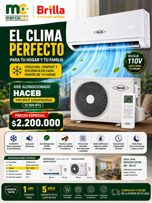AIRE ACONDICIONADO HACEB TIPO SPLIT CONVENCIONAL 12000 BTU - Mercacity Colombia