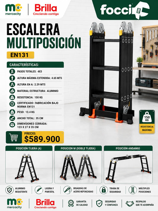 ESCALERA MULTIPOSICIÓN 3 EN 1 FOCCI - Mercacity Colombia