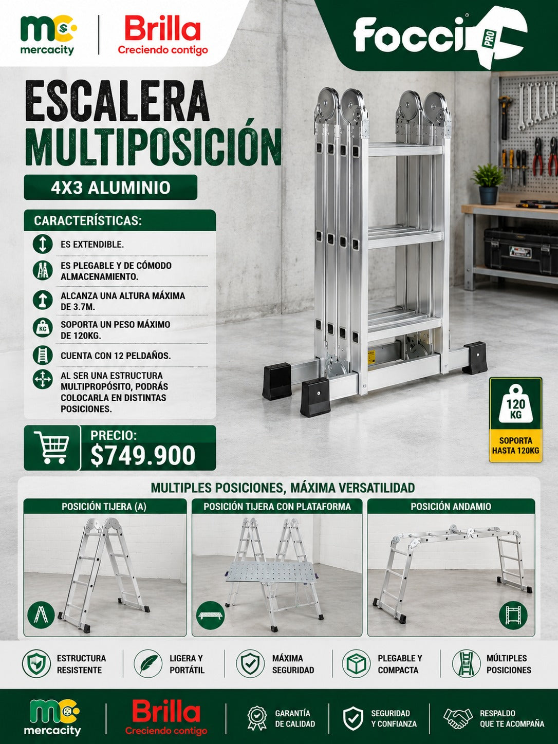 ESCALERA MULTIPOSICIÓN 4X3 EN ALUMINIO - Mercacity Colombia